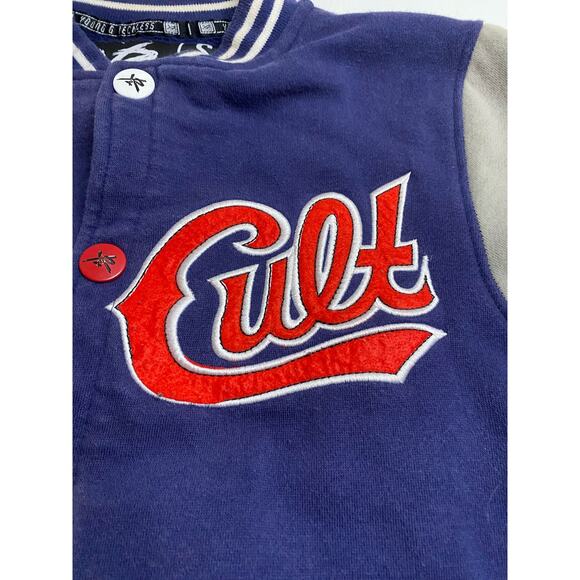 Young & Reckless Cult 1986 Blue Gray Varsity Bomber Jacket Mens Small Y&R - Picture 5 of 9